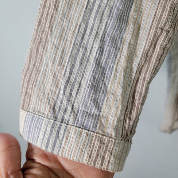 Soft Surroundings Women Tunic Top Sz L Tan Striped Floral Long Sleeve Boho - Picture 8 of 12